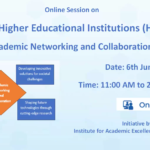Online session banner on empowering higher educational institutions through academic networking and collaboration, organized by Institute for Academic Excellence (IAE), Hyderabad.
